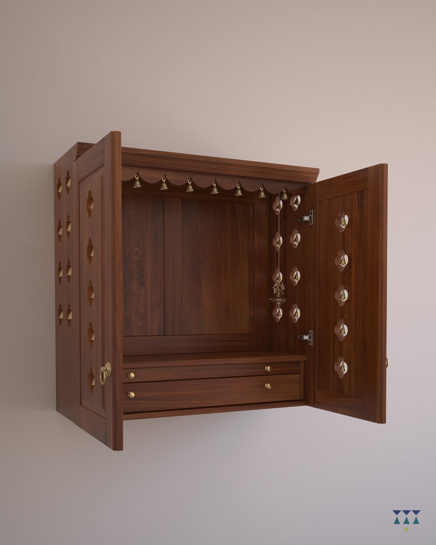 AVANEESH - Handmade Solid Wood Puja Mandir with Pullout Tray and Drawer