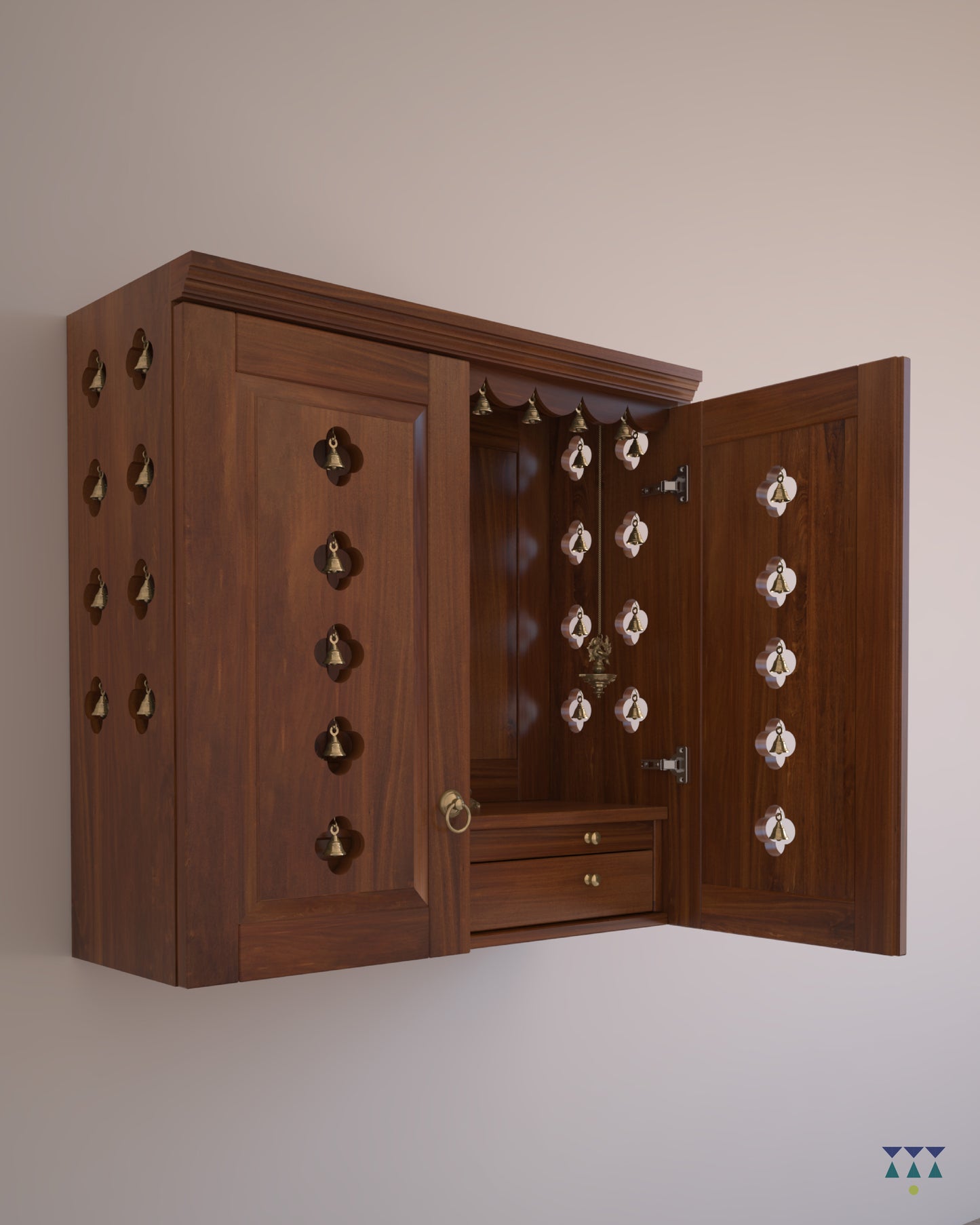 AVANEESH - Handmade Solid Wood Puja Mandir with Pullout Tray and Drawer