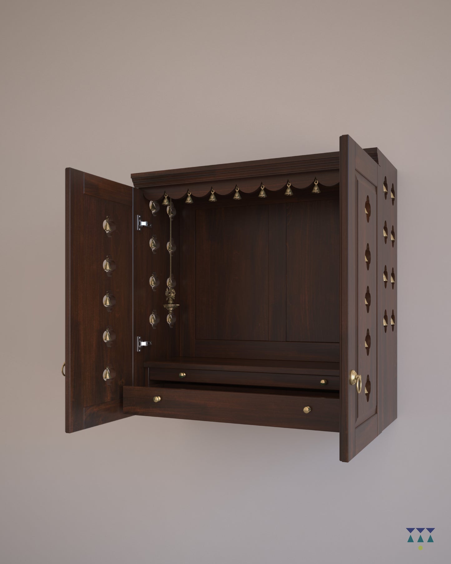 AVANEESH - Handmade Solid Wood Puja Mandir with Pullout Tray and Drawer