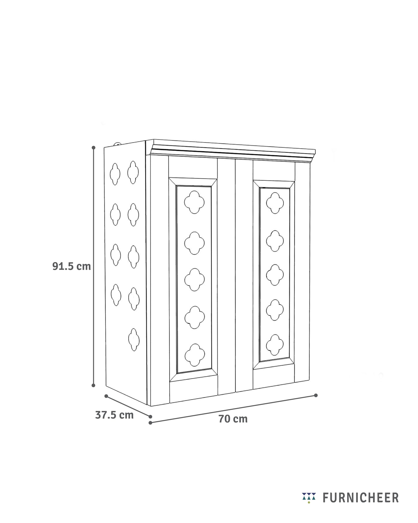 AVANEESH - Wall Mount Puja Mandir with Door Having Flower Cutouts & Bells