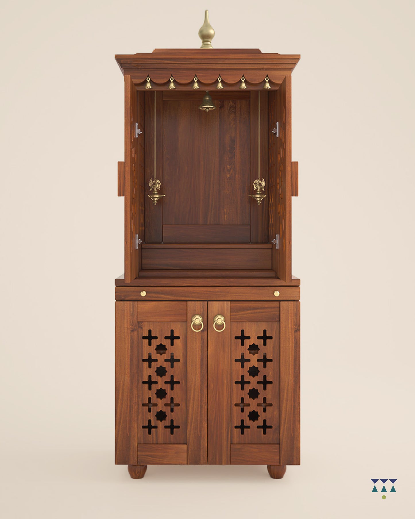 GAURYA - Beautiful Free Standing Puja Mandapam with Doors & Brass Accents