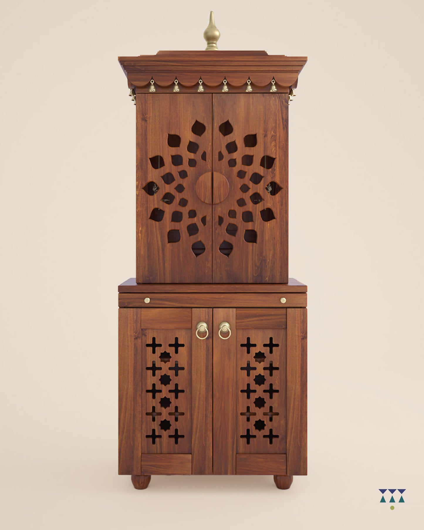 GAURYA - Beautiful Free Standing Puja Mandapam with Doors & Brass Accents