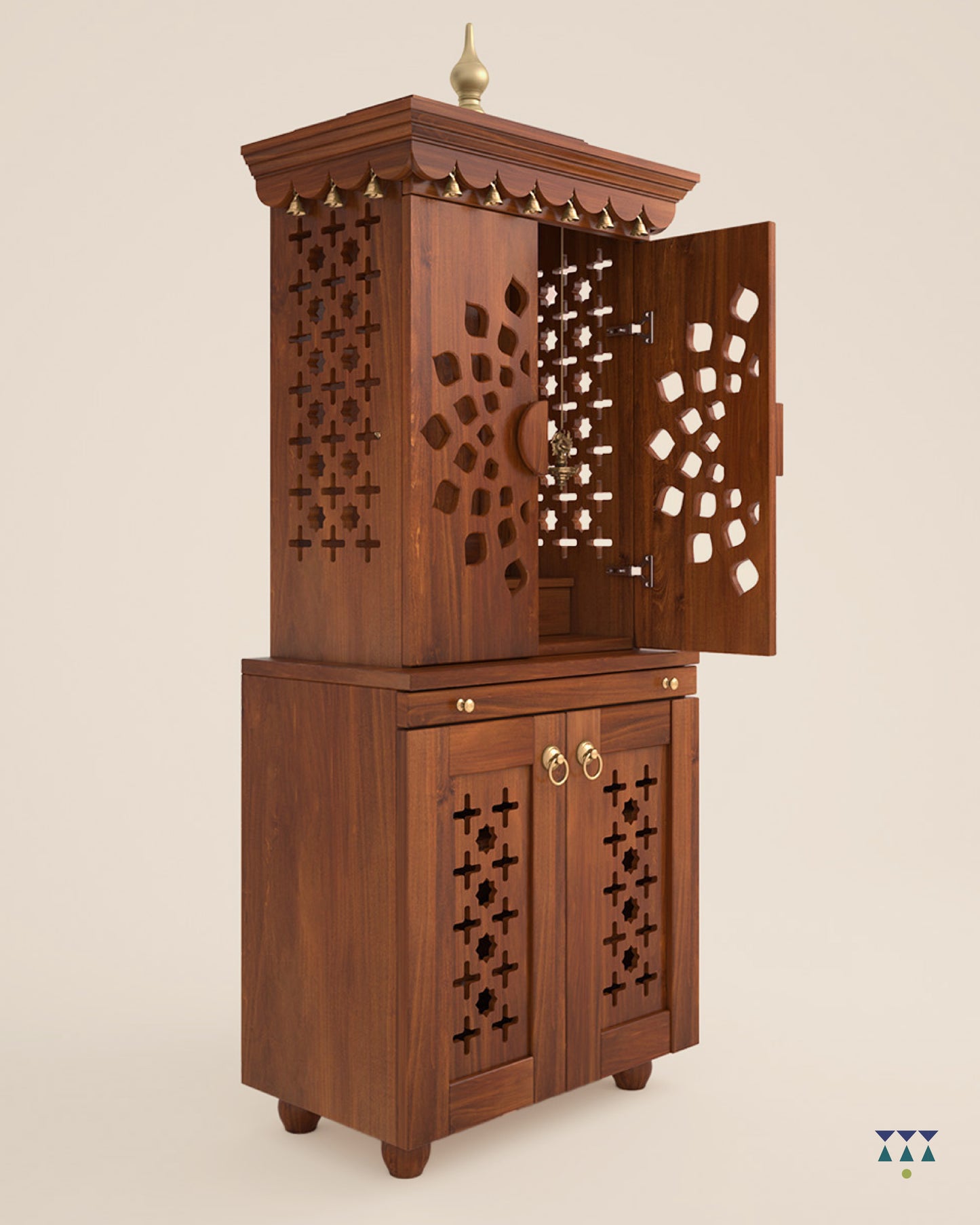 GAURYA - Beautiful Free Standing Puja Mandapam with Doors & Brass Accents