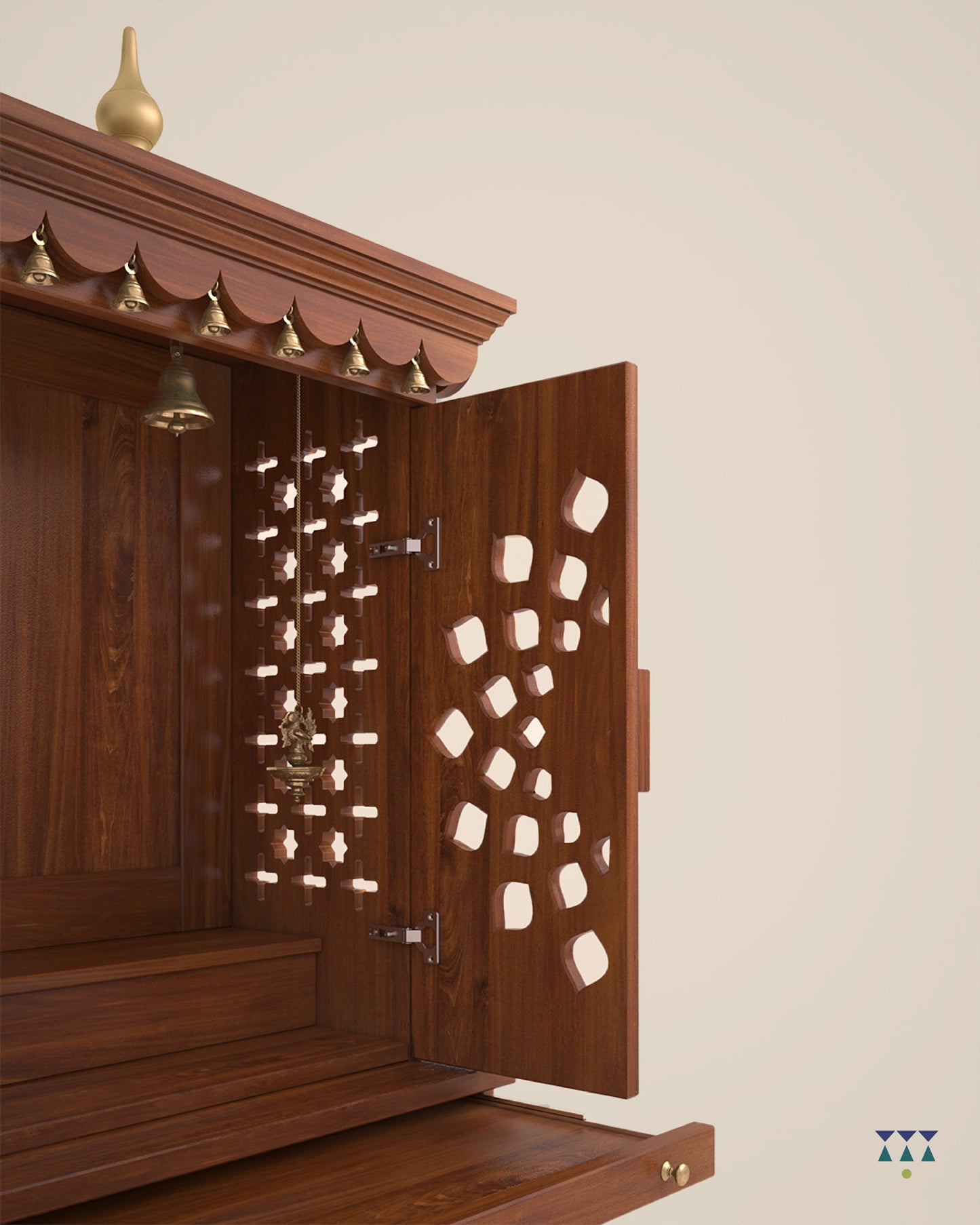 GAURYA - Beautiful Free Standing Puja Mandapam with Doors & Brass Accents