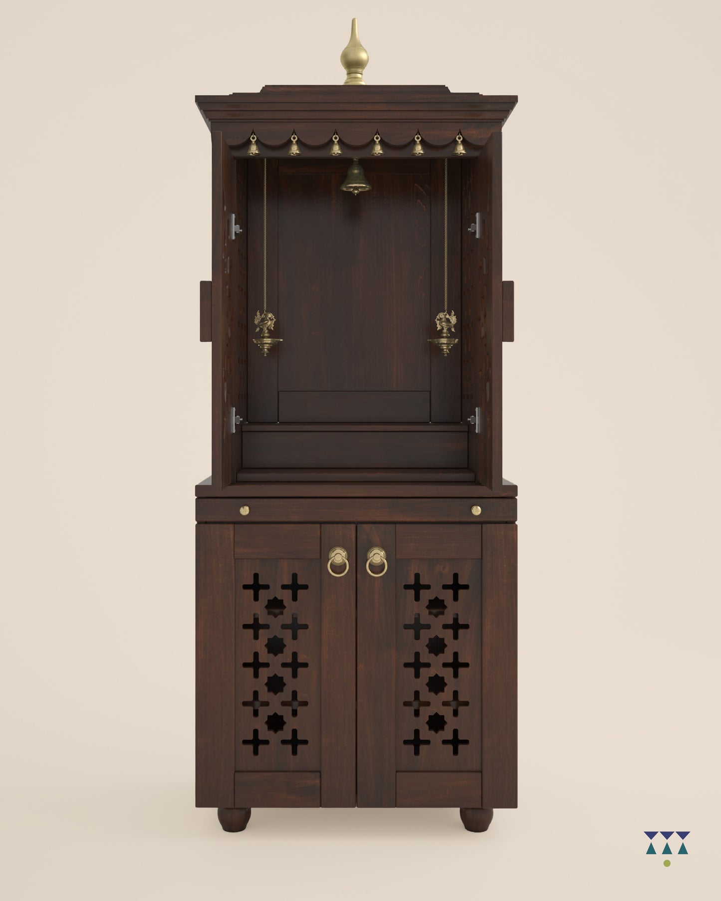 GAURYA - Beautiful Free Standing Puja Mandapam with Doors & Brass Accents