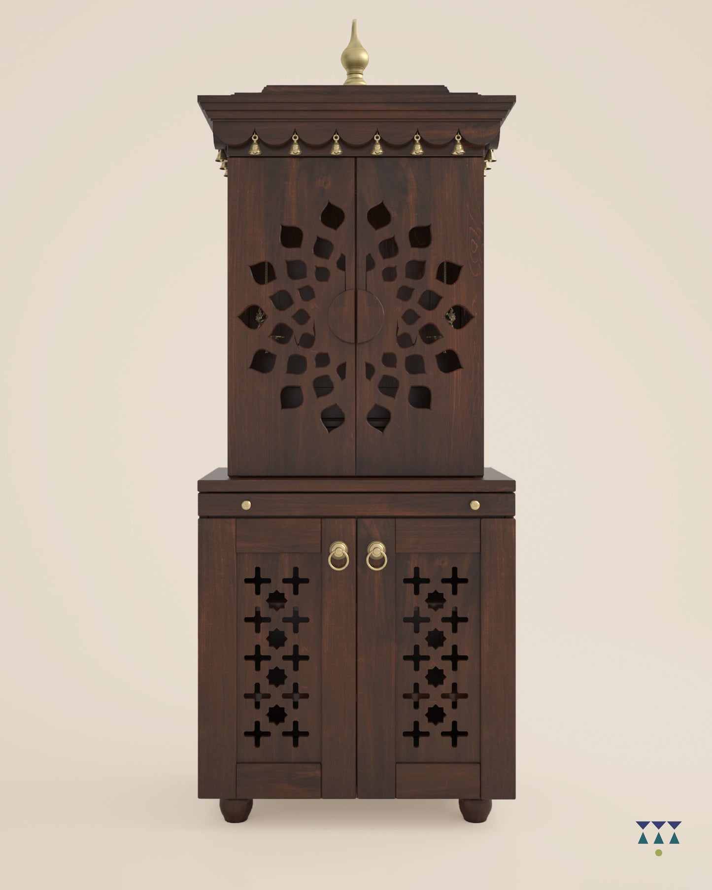 GAURYA - Beautiful Free Standing Puja Mandapam with Doors & Brass Accents