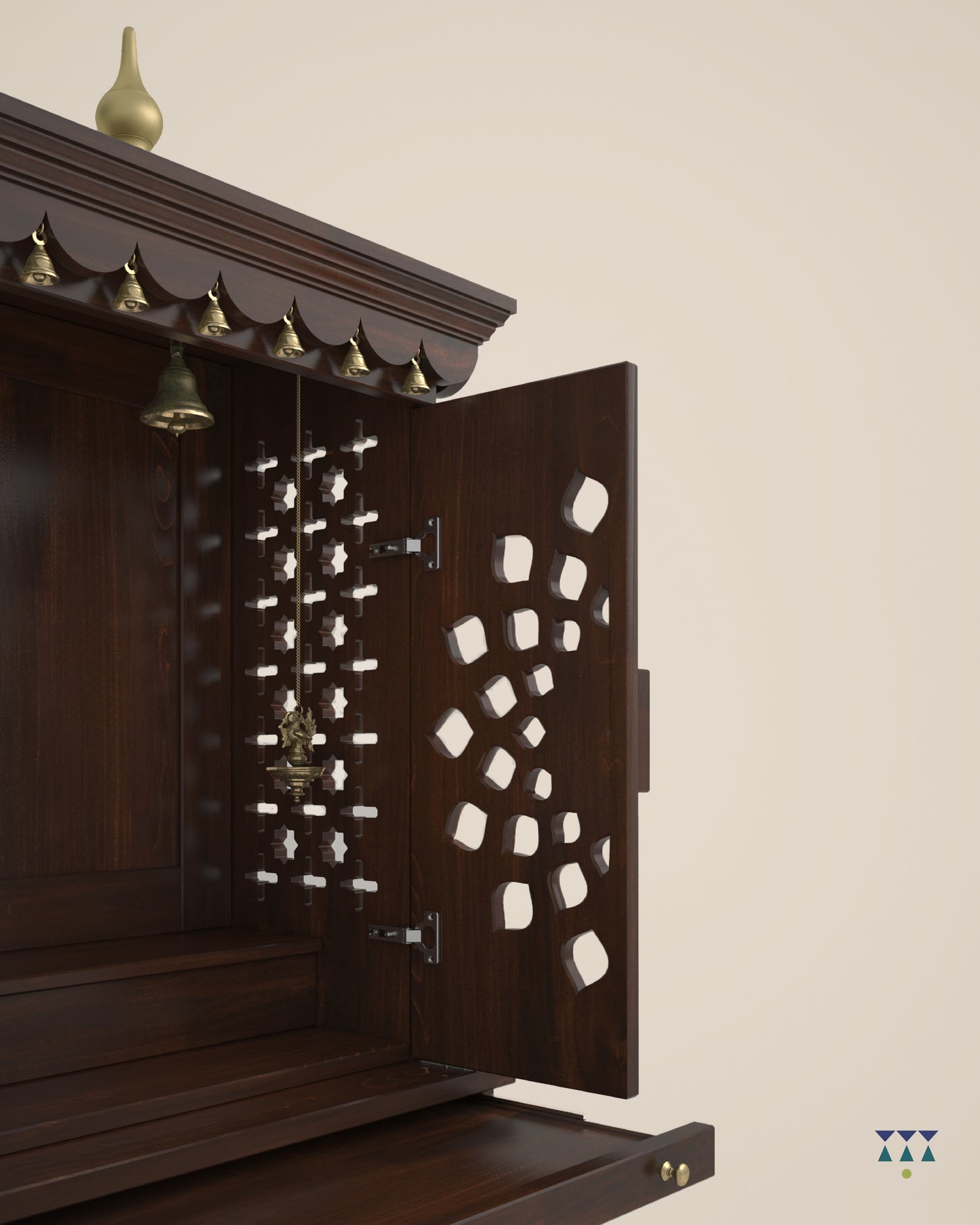GAURYA - Beautiful Free Standing Puja Mandapam with Doors & Brass Accents
