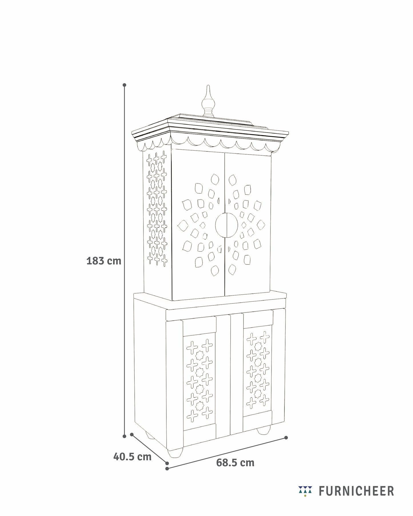 GAURYA - Beautiful Free Standing Puja Mandapam with Doors & Brass Accents