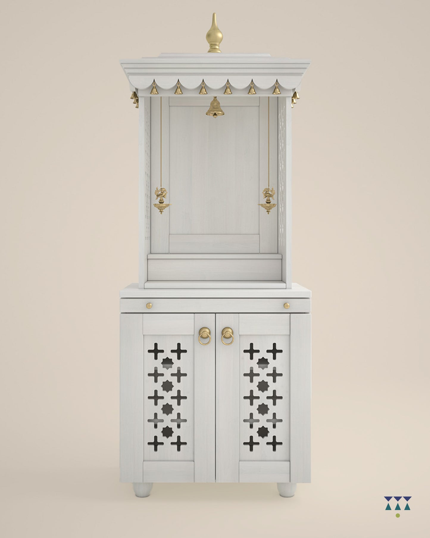 GAURYA - Beautiful Free Standing Puja Mandapam with Brass Accents & Storage Unit