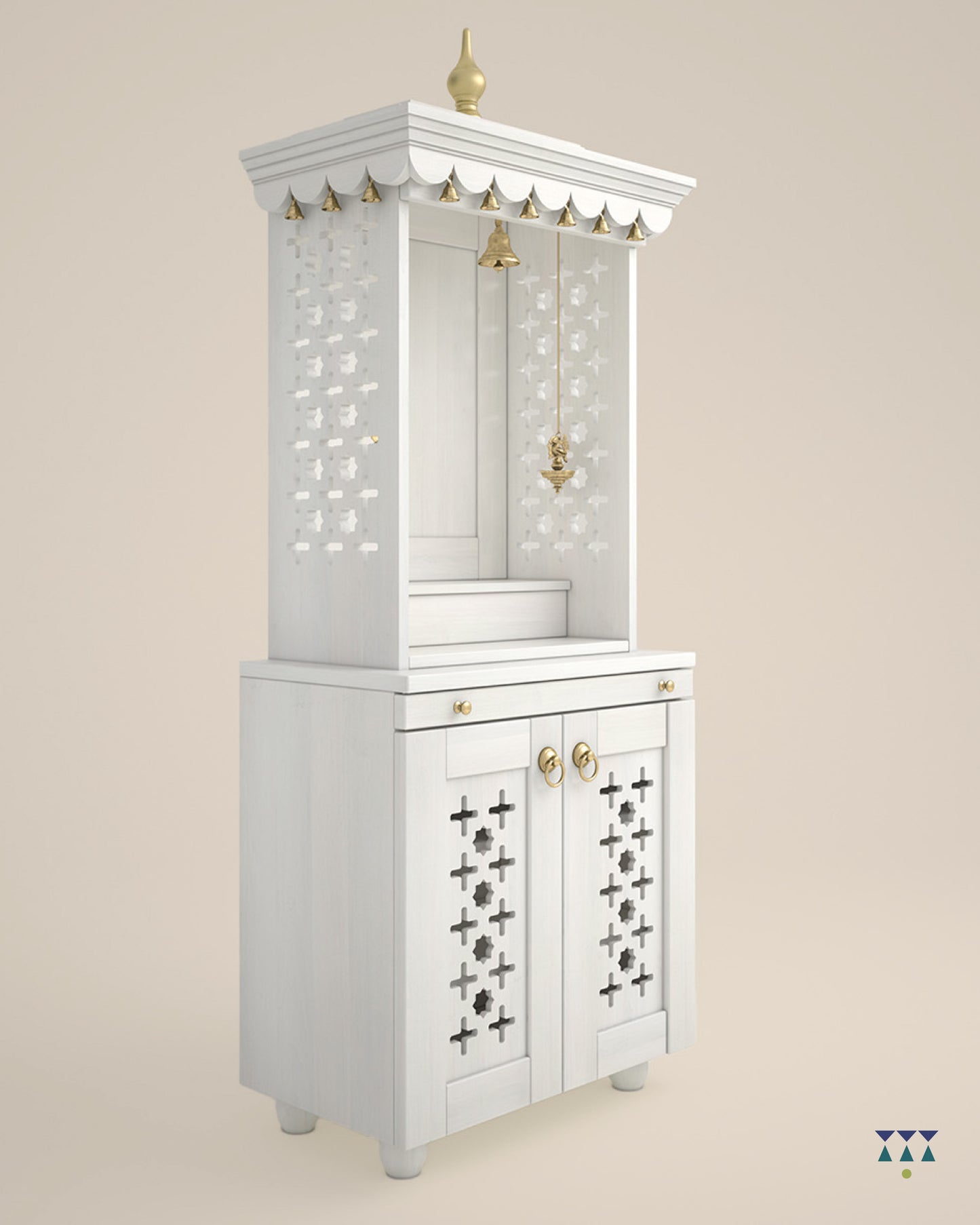 GAURYA - Beautiful Free Standing Puja Mandapam with Brass Accents & Storage Unit