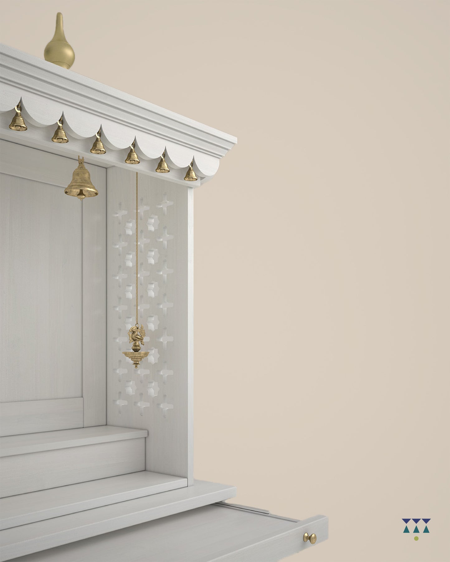 GAURYA - Beautiful Free Standing Puja Mandapam with Brass Accents & Storage Unit