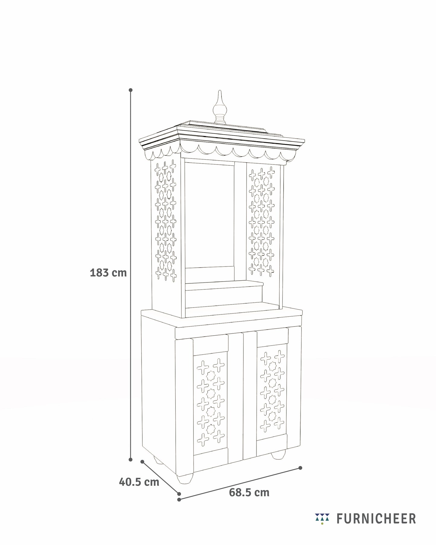 GAURYA - Beautiful Free Standing Puja Mandapam with Brass Accents & Storage Unit