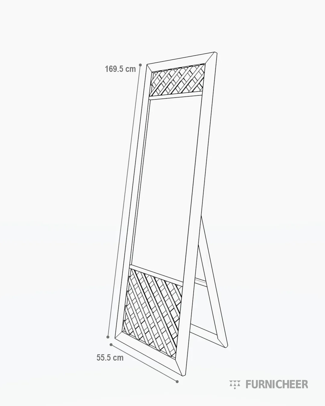 Large Wooden Mirror on Base Size Diagram