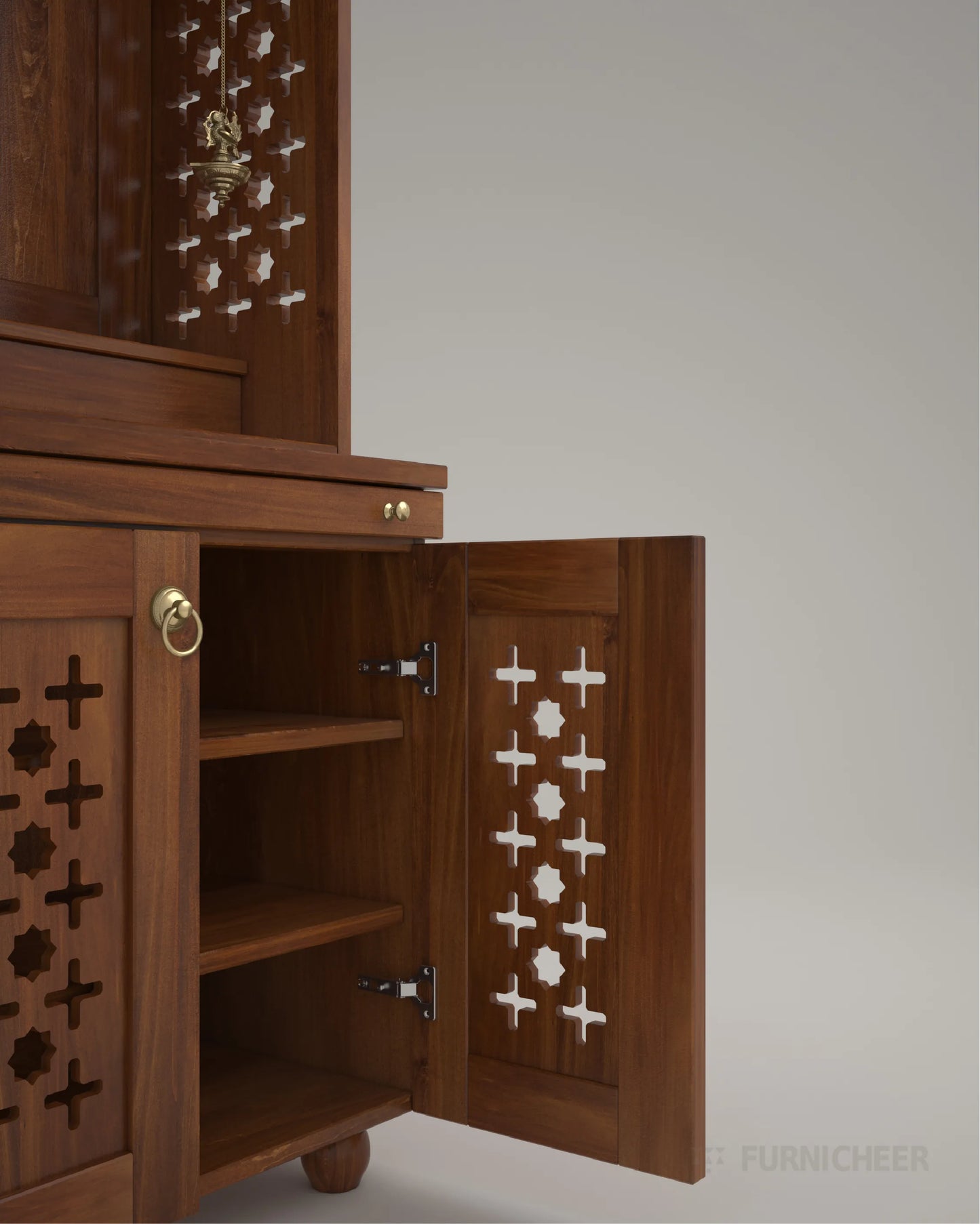 Brown Solid Wood Pooja Temple for Home Puja Room