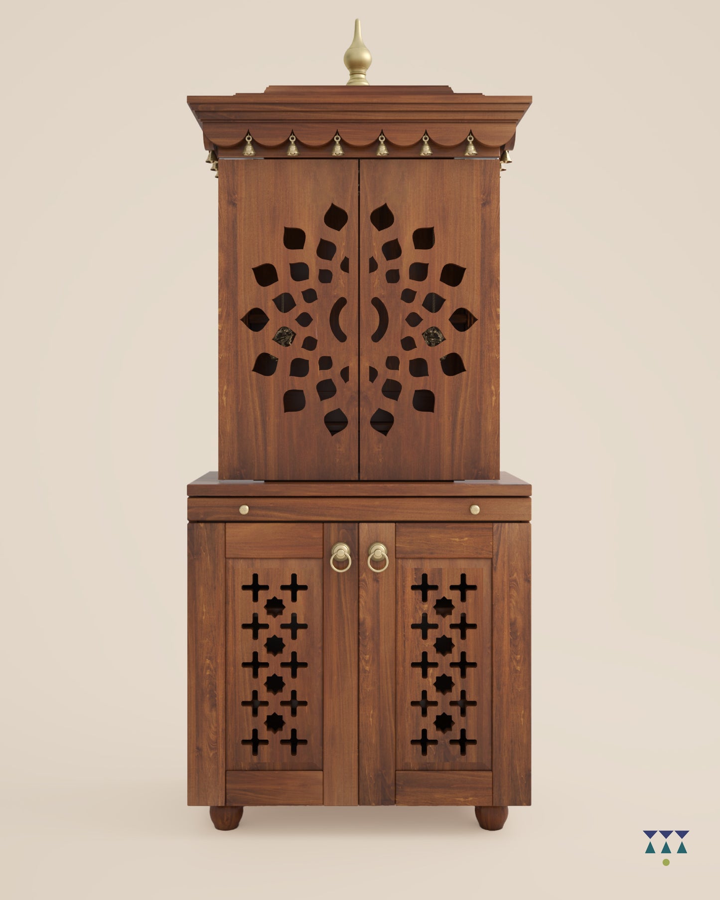 MORYA - Beautiful Free Standing Puja Mandapam with Doors & Brass Accents