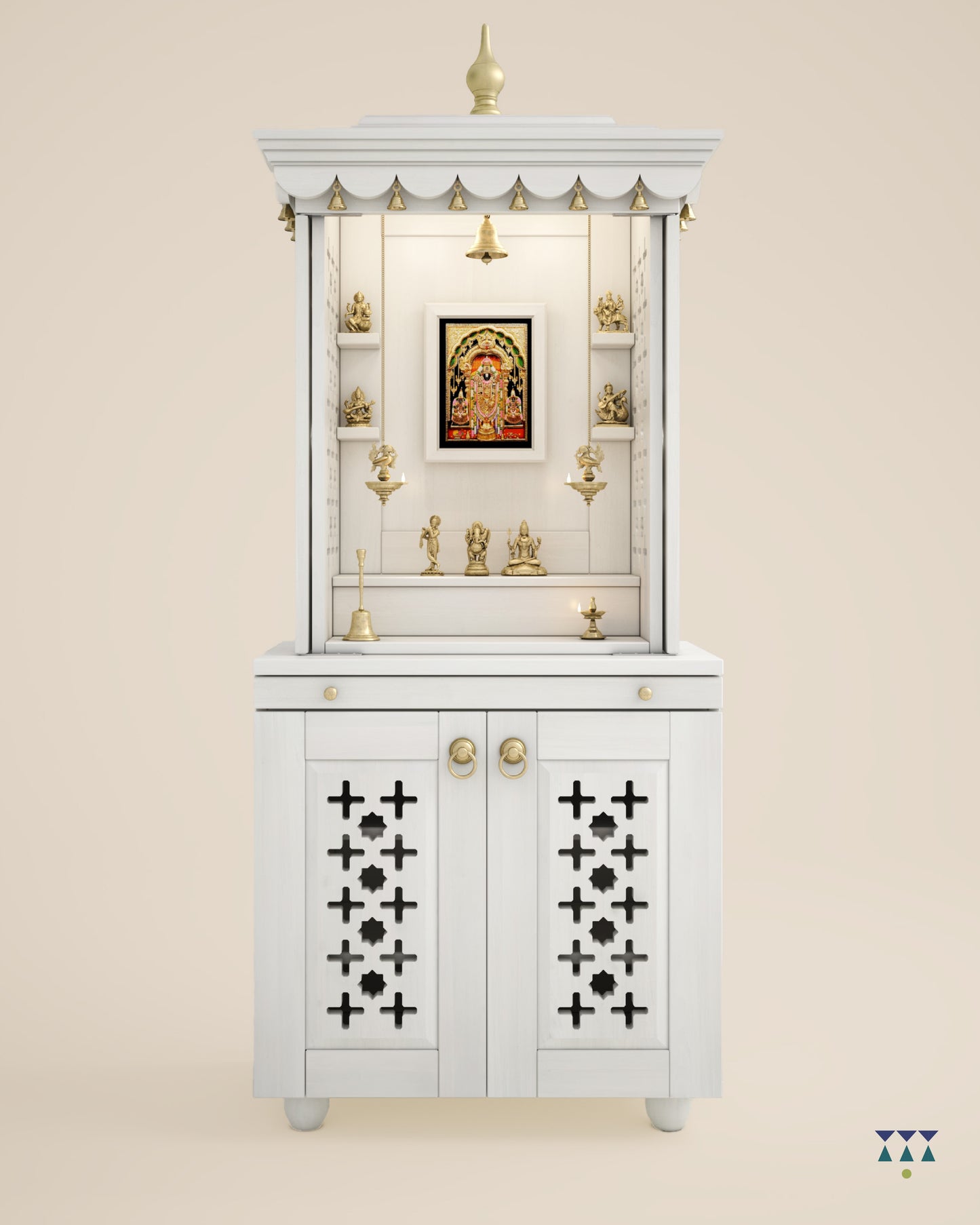 MORYA - Beautiful Free Standing Puja Mandapam with Doors & Brass Accents