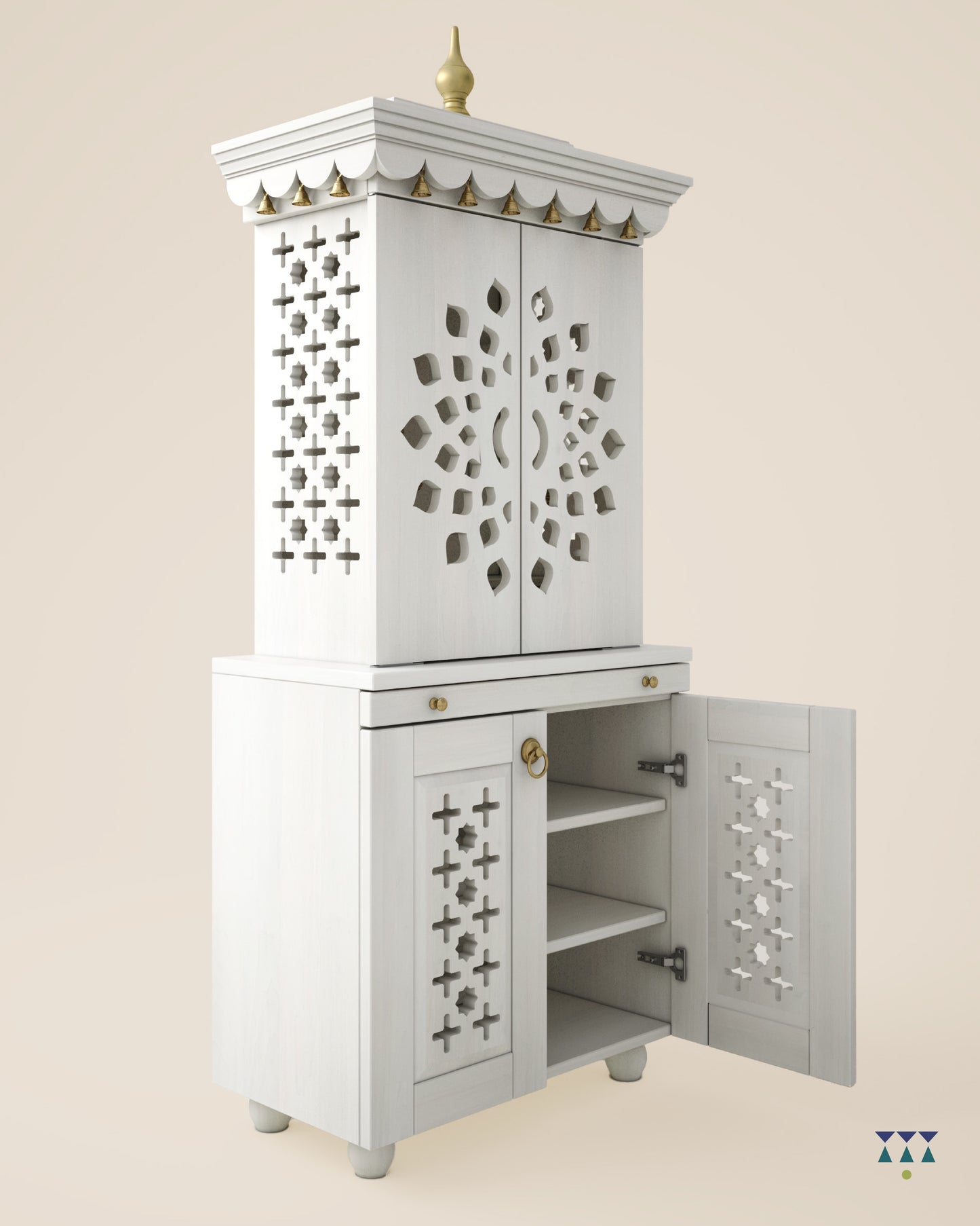 MORYA - Beautiful Free Standing Puja Mandapam with Doors & Brass Accents