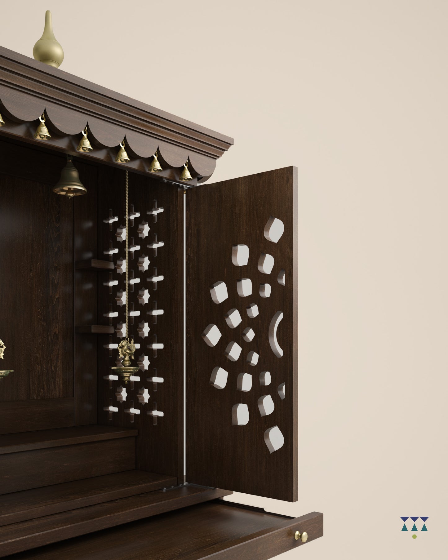 MORYA - Beautiful Free Standing Puja Mandapam with Doors & Brass Accents