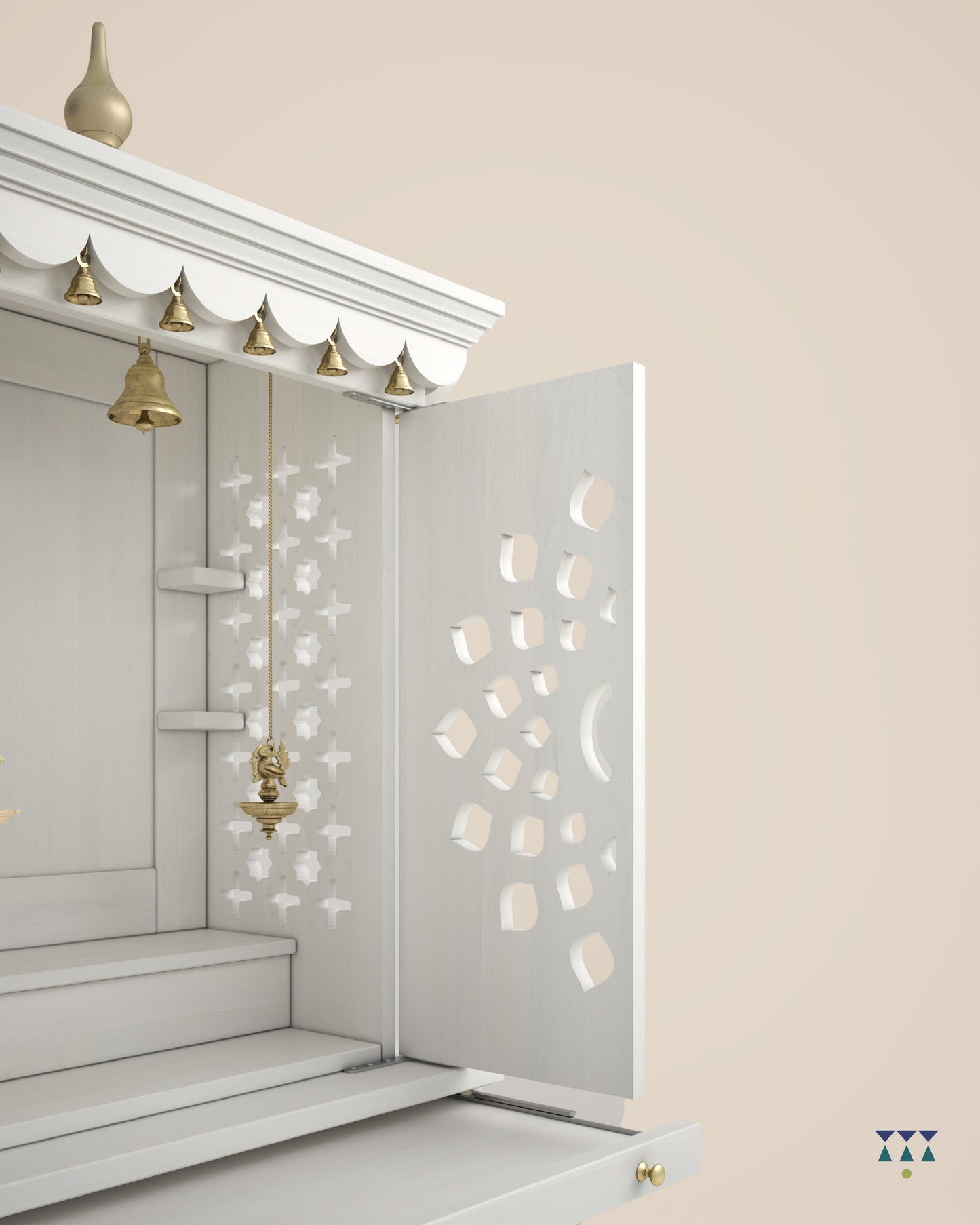 MORYA - Beautiful Free Standing Puja Mandapam with Doors & Brass Accents