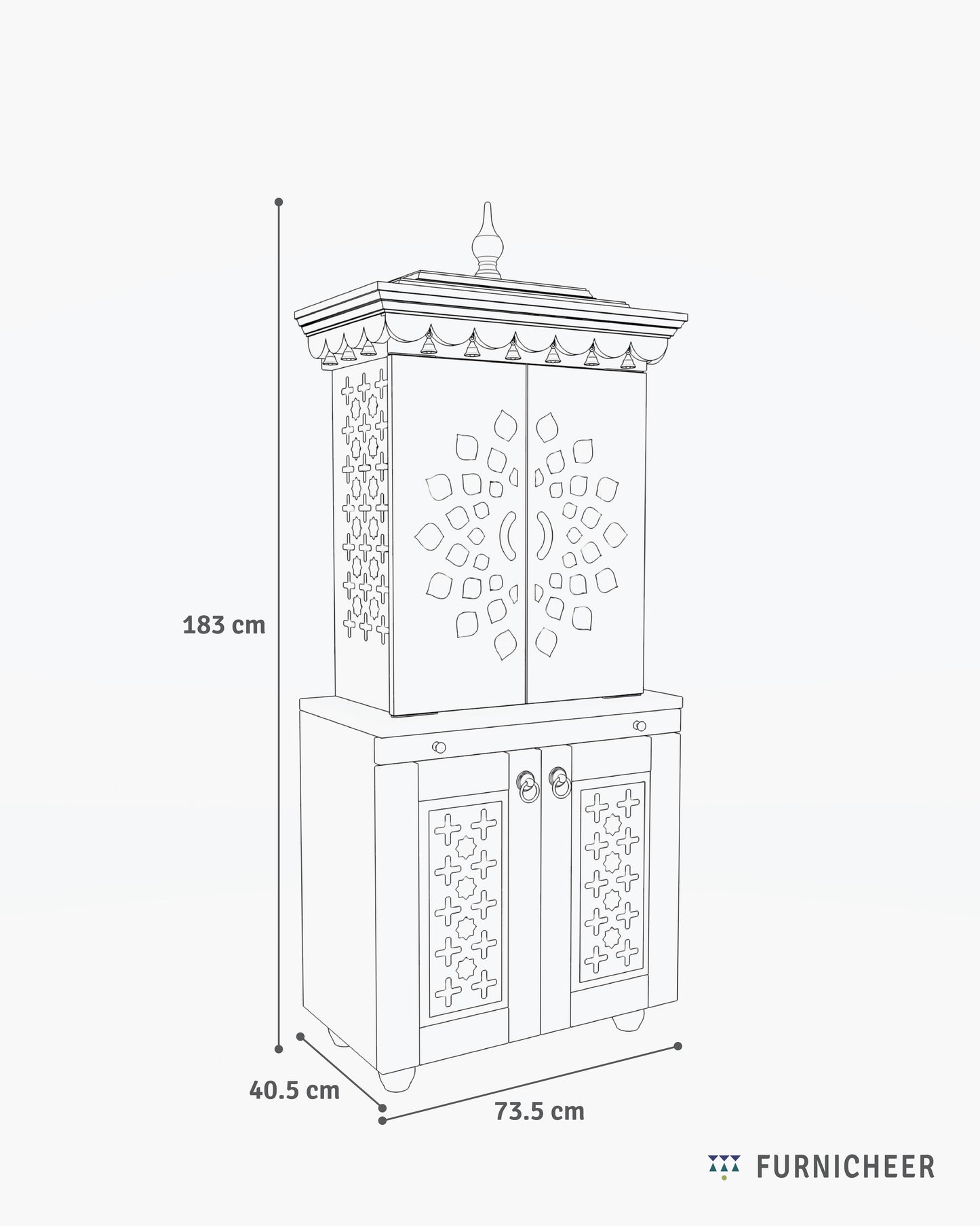 MORYA - Beautiful Free Standing Puja Mandapam with Doors & Brass Accents