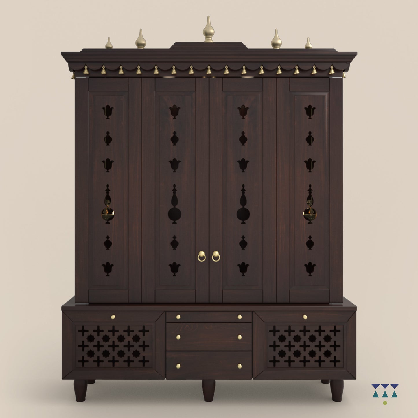 MAHESHAYA -Traditional Indian wooden Hindu temple for home | Large handcrafted pooja mandir with gold accents perfect for rituals