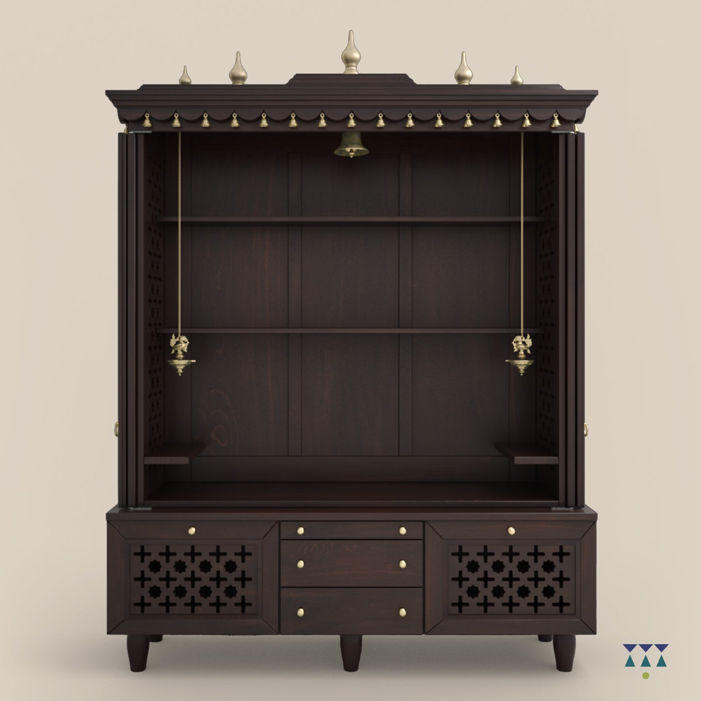 MAHESHAYA -Traditional Indian wooden Hindu temple for home | Large handcrafted pooja mandir with gold accents perfect for rituals