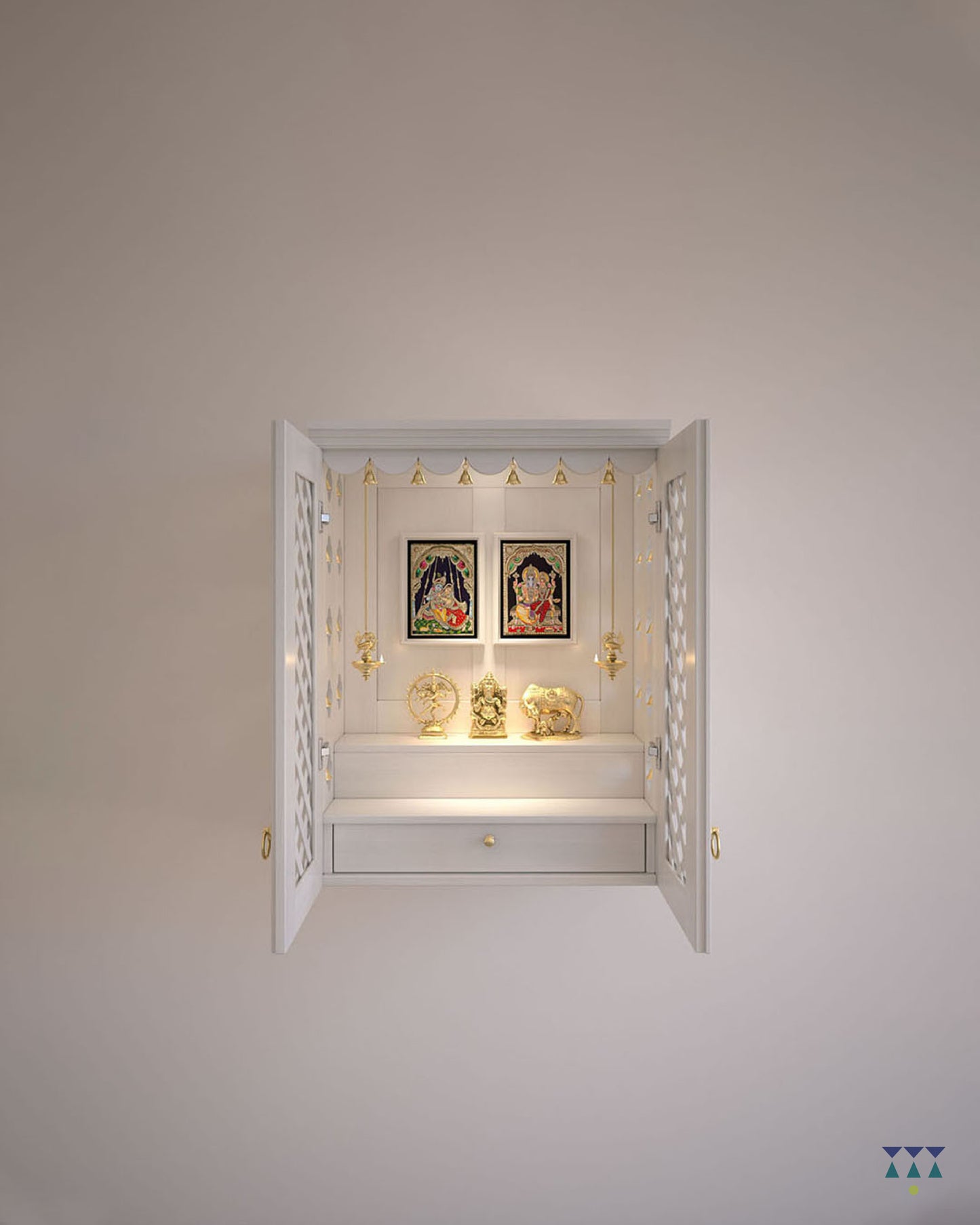 NANDANA - Puja Mandayam for Home with Brass Accents
