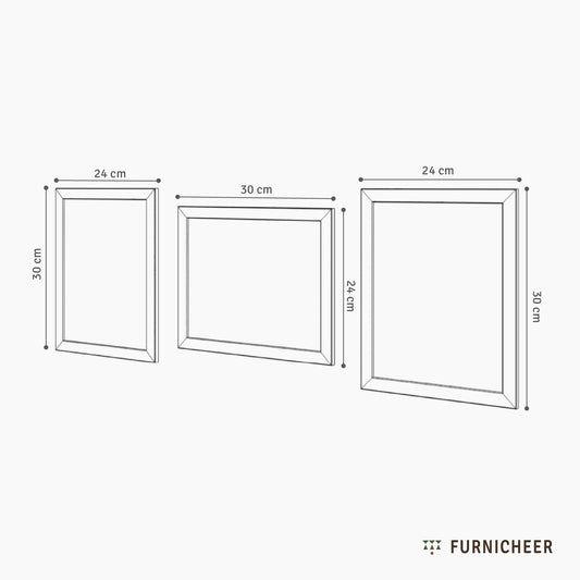 Line drawing of a set of 3 large wooden frames with dimensions