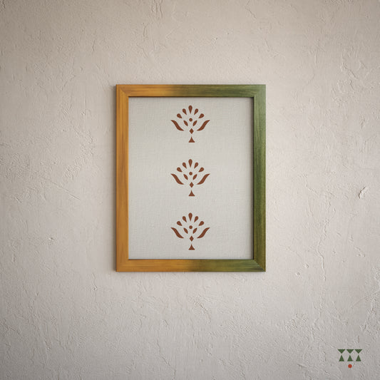 Single large, solid wood photo frame tinted in a gradation of mustard yellow & moringa green