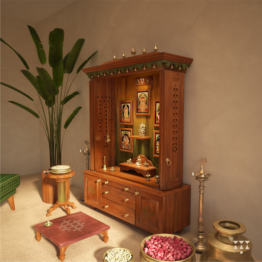 Wooden with decorative items in a room setting