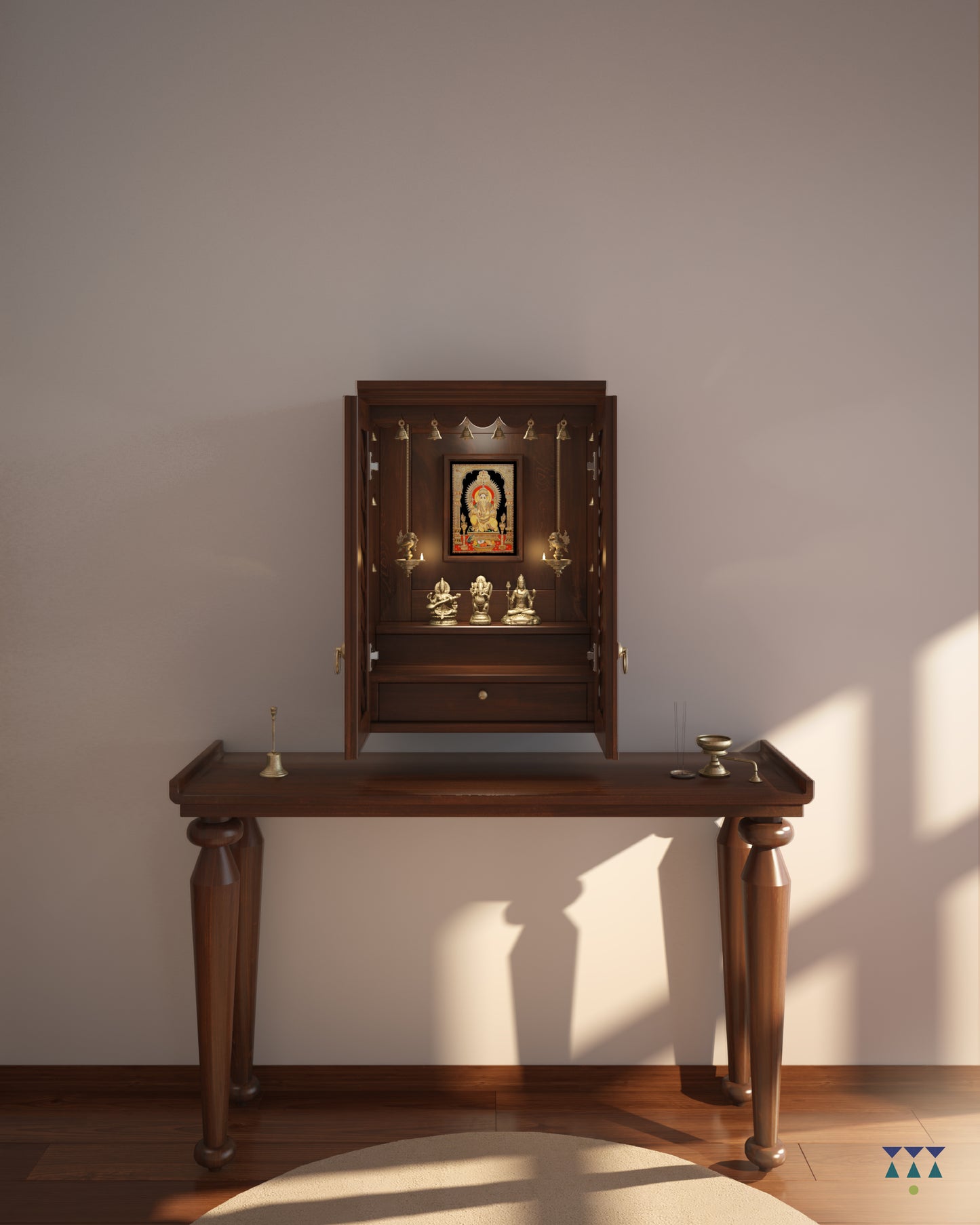 NANDANA - Puja Mandayam For Home with Brass Accents