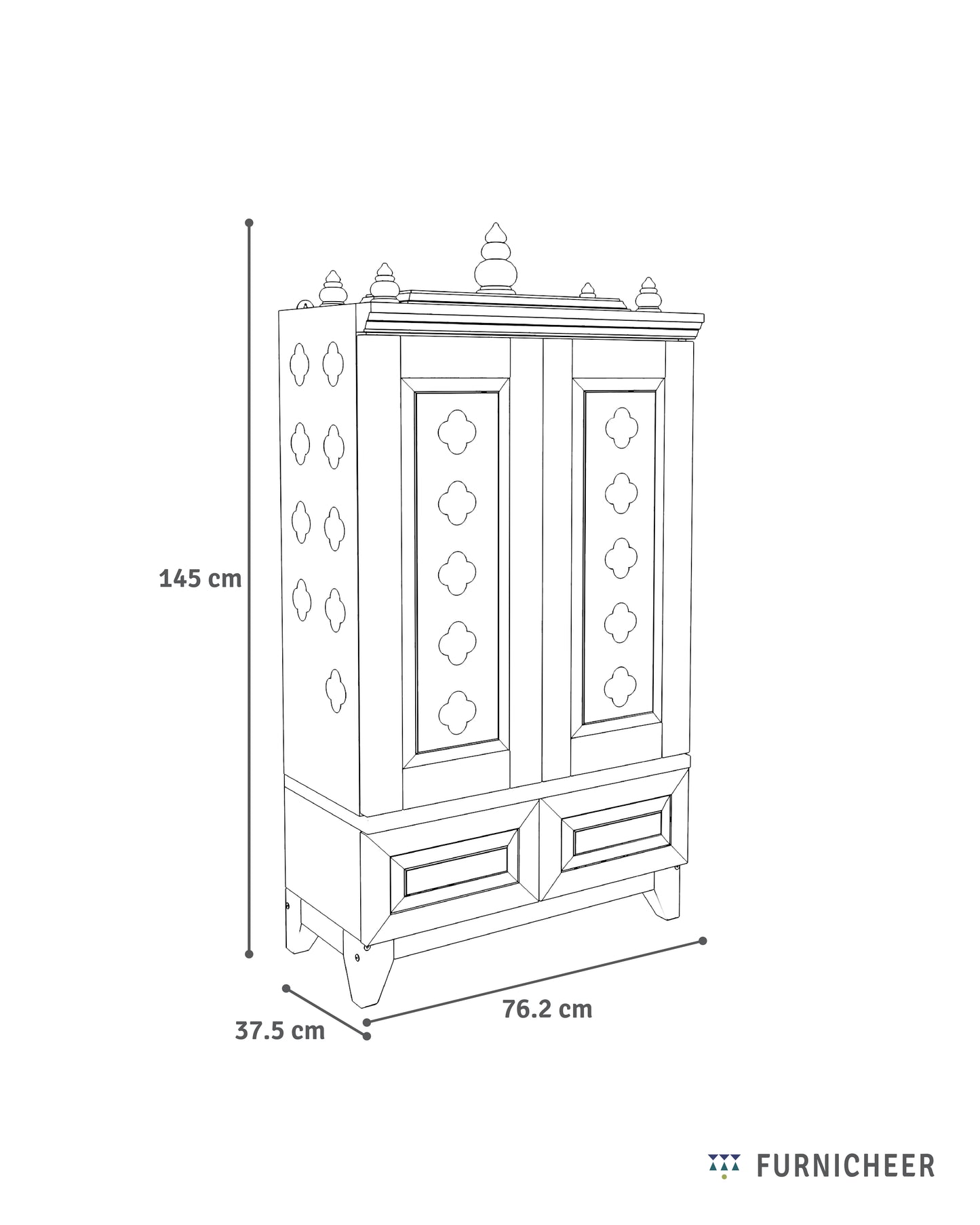 OMKARA - Solid Wood Handcrafted Free-Standing Temple for Home with Door in White PU Finish Accessorized with Brass Bells & Brass Lamps