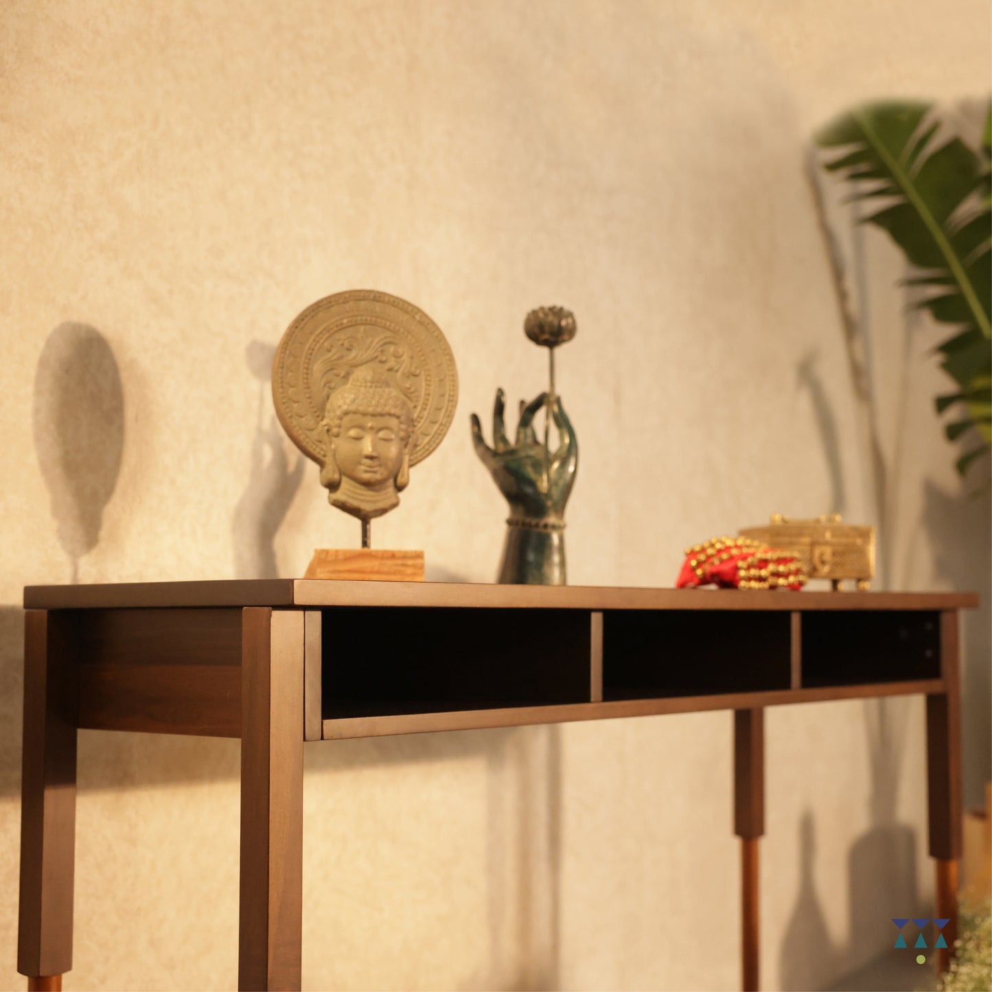 The Soul Nook - Pooja room with traditional mandap and accent furniture | Handcrafted Solidwood Puja mandir | Indian Prayer temple for home