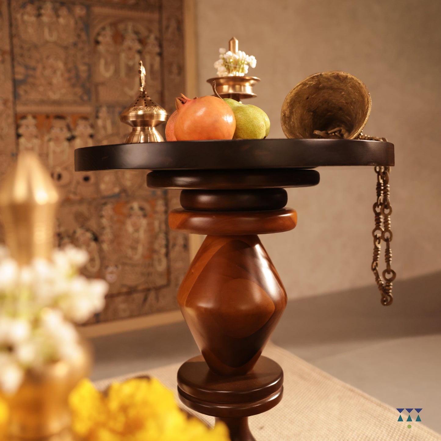 The Soul Nook - Pooja room with traditional mandap and accent furniture | Handcrafted Solidwood Puja mandir | Indian Prayer temple for home