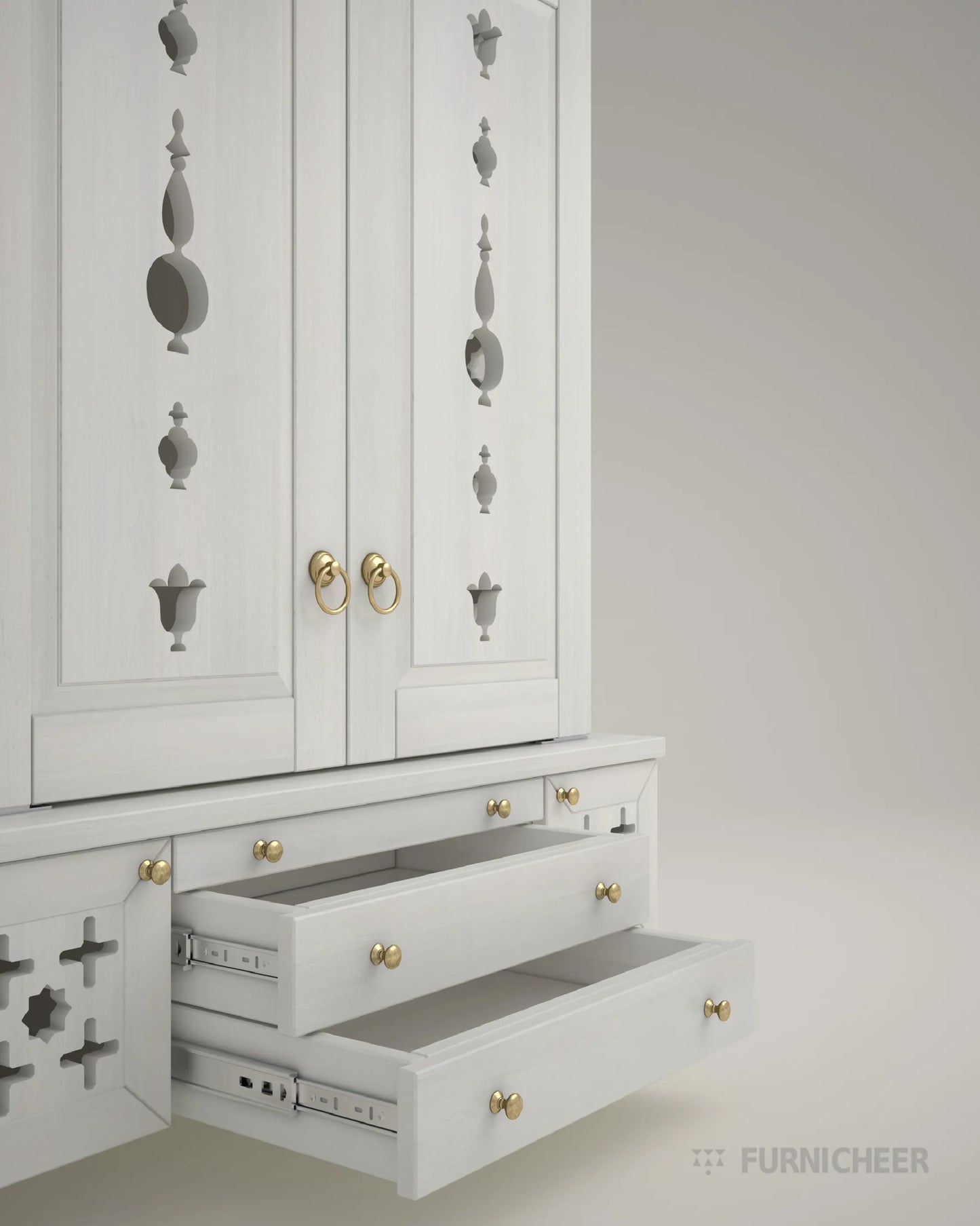 Wooden Standing Puja Temple in White with drawers