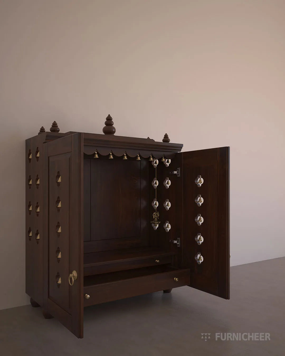 Solid Wood Table Mount Puja Temple