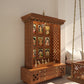 AMOD - Handcrafted wooden  free standing pooja temple for home with storage unit, tray for nevedya & twin drawers in premium cherry brown PU finish