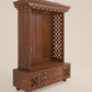AMOD - Handcrafted wooden  free standing pooja temple for home with storage unit, tray for nevedya & twin drawers in premium cherry brown PU finish