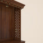 AMOD - Handcrafted wooden  free standing pooja temple for home with storage unit, tray for nevedya & twin drawers in premium cherry brown PU finish