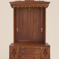 AMOD - Handcrafted wooden free standing pooja temple for home with storage unit, tray for nevedya & twin drawers in premium cherry brown PU finish