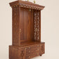 AMOD - Handcrafted wooden free standing pooja temple for home with storage unit, tray for nevedya & twin drawers in premium cherry brown PU finish
