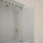 AMOD - Beautifully Crafted Free-Standing Puja Temple with Door, Tray & Storage with Pure Brass Accents