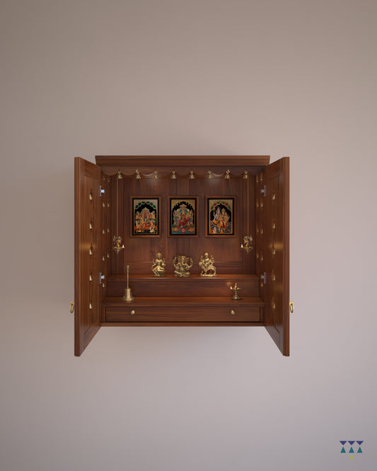Avaneesh Temple - Cherry Brown Color, Large with 1 Pullout