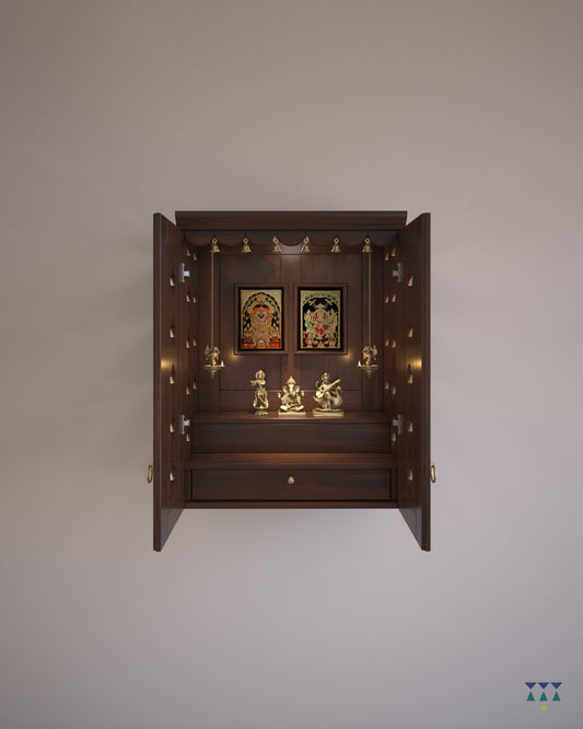 Avaneesh Temple - Walnut Brown Color, Small with 1 Pullout