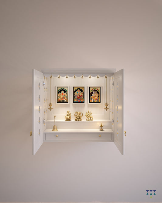 Avaneesh Temple - White Color, Large with 1 Pullout