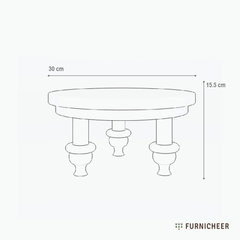 Measurement diagram of a small round table with dimensions and Furnicheer branding.