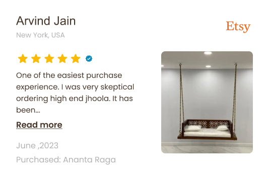 Product review on Etsy with a swing and customer feedback.