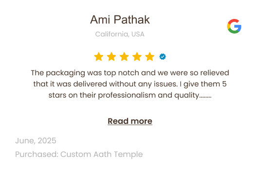 Five-star review for a service or product with a Google logo, text, and date.