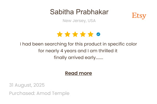 Etsy review with a five-star rating and text about a product search on Etsy.