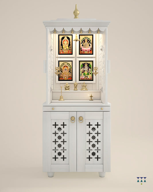 GAURYA - Beautiful Free Standing Puja Mandapam with Doors & Brass Accents